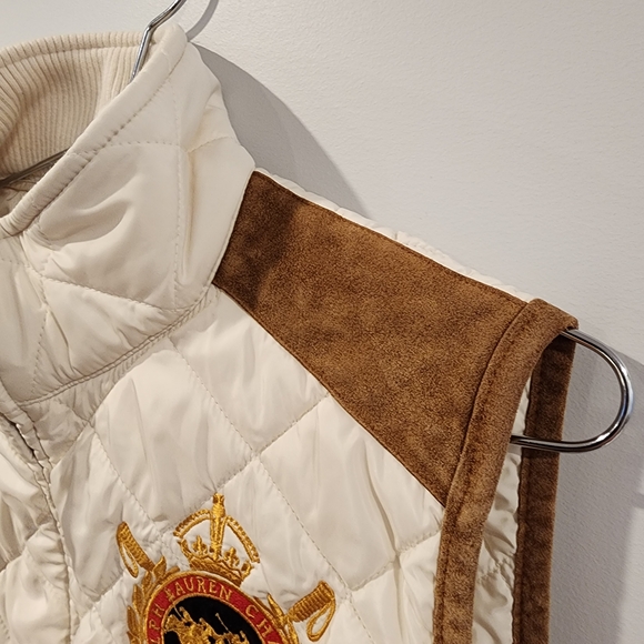 Ralph Lauren Equestrian Crest Quilted Vest Women's Large Cream Quiet Luxury 🐎✨ - Picture 6 of 12